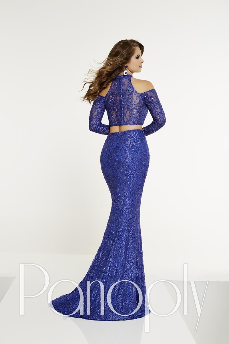 Style 14888 Panoply Size 2 Prom Halter Lace Blue Mermaid Dress on Queenly