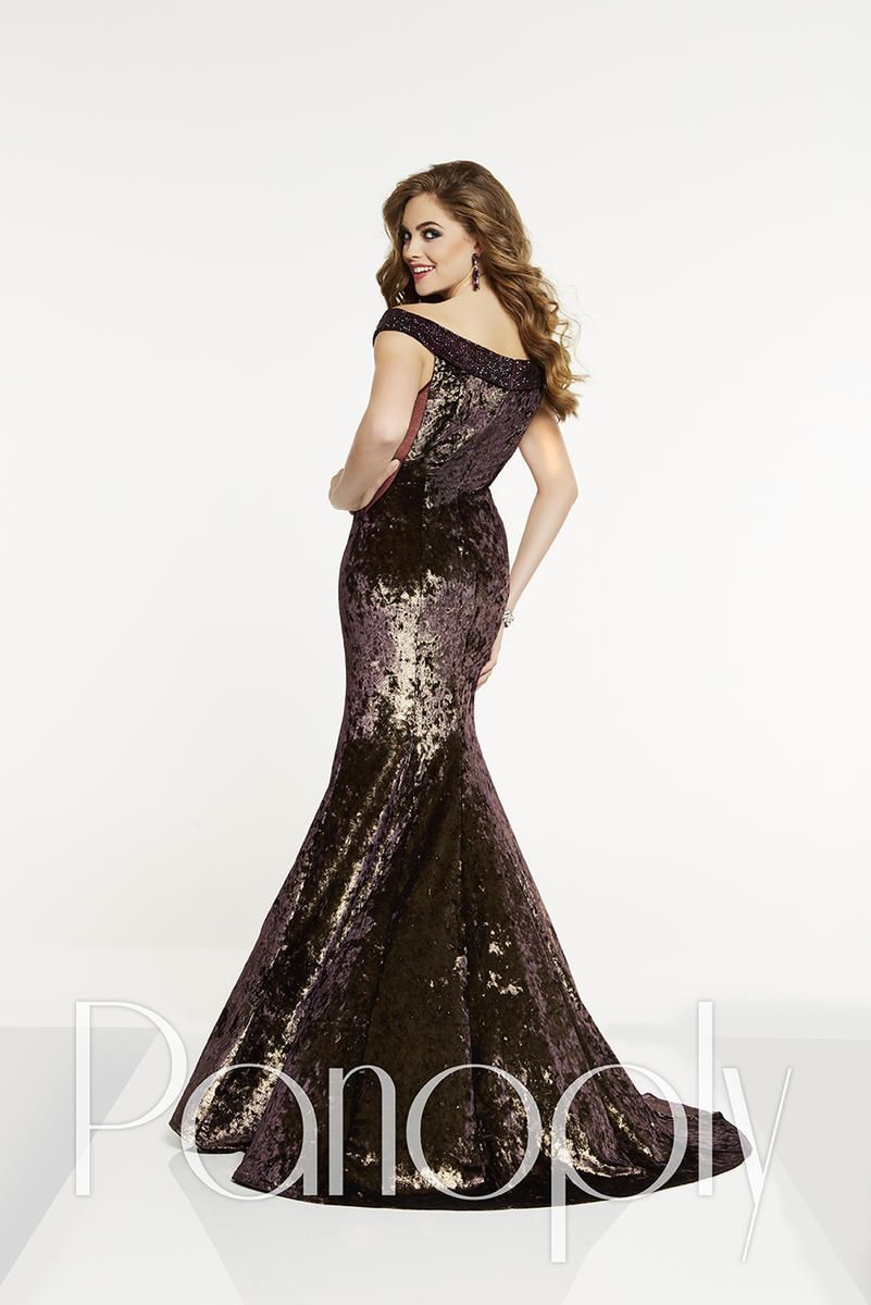 Style 14897 Panoply Size 0 Off The Shoulder Velvet Purple Mermaid Dress on Queenly