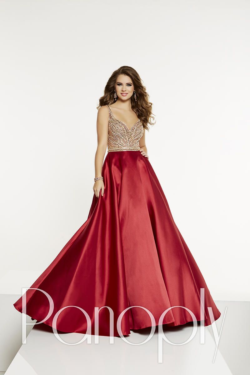 Style 14875 Panoply Size 14 Prom Sequined Burgundy Red Ball Gown on Queenly