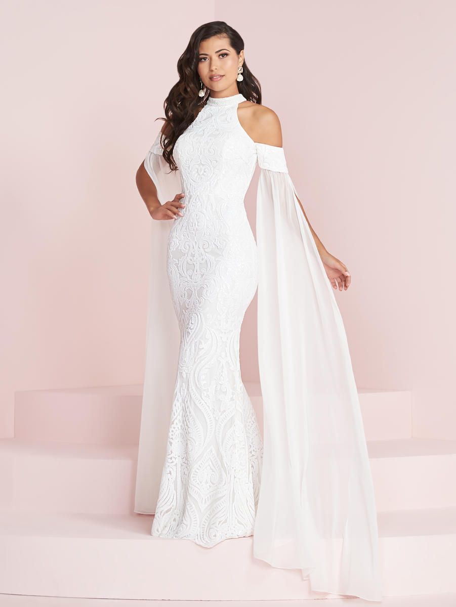 Style 14043 Panoply Size 8 Wedding Long Sleeve Sequined White Mermaid Dress on Queenly