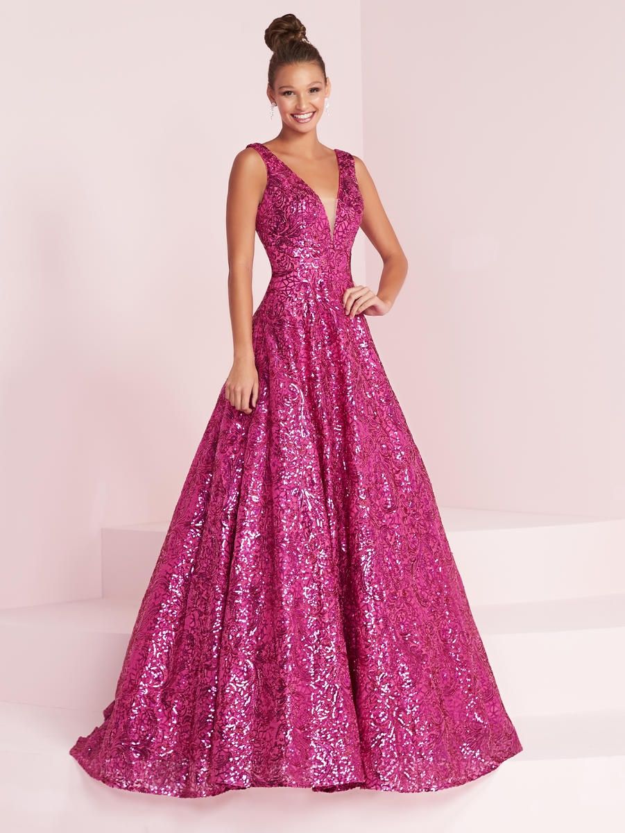 Style 14034 Panoply Size 14 Prom Sequined Hot Pink Ball Gown on Queenly