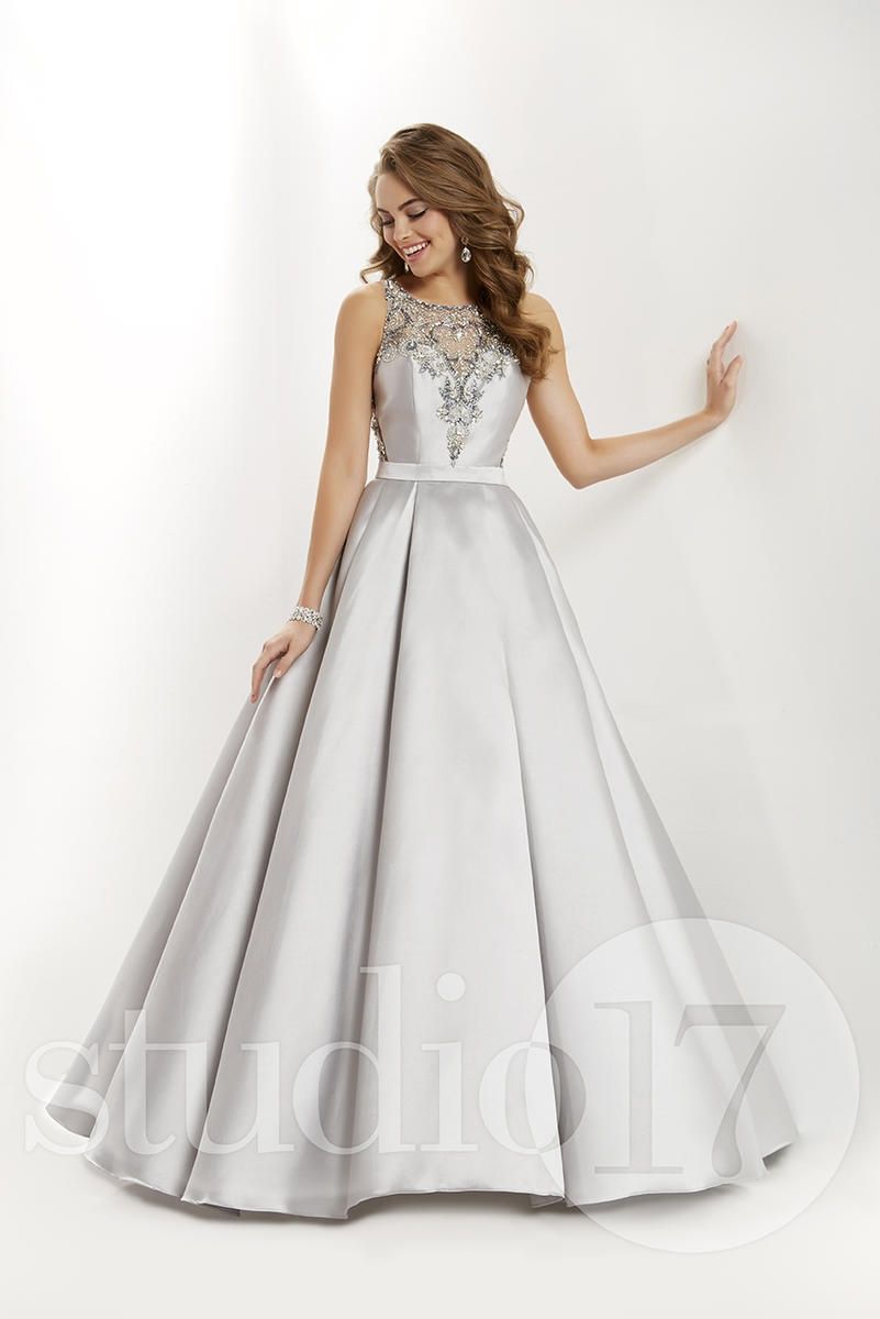 Style 12676 Studio 17 Size 12 Prom Sequined Silver Ball Gown on Queenly