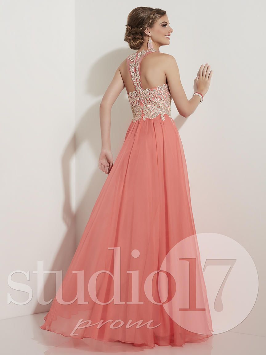Style 12623 Studio 17 Size 10 Bridesmaid Sheer Coral Ball Gown on Queenly