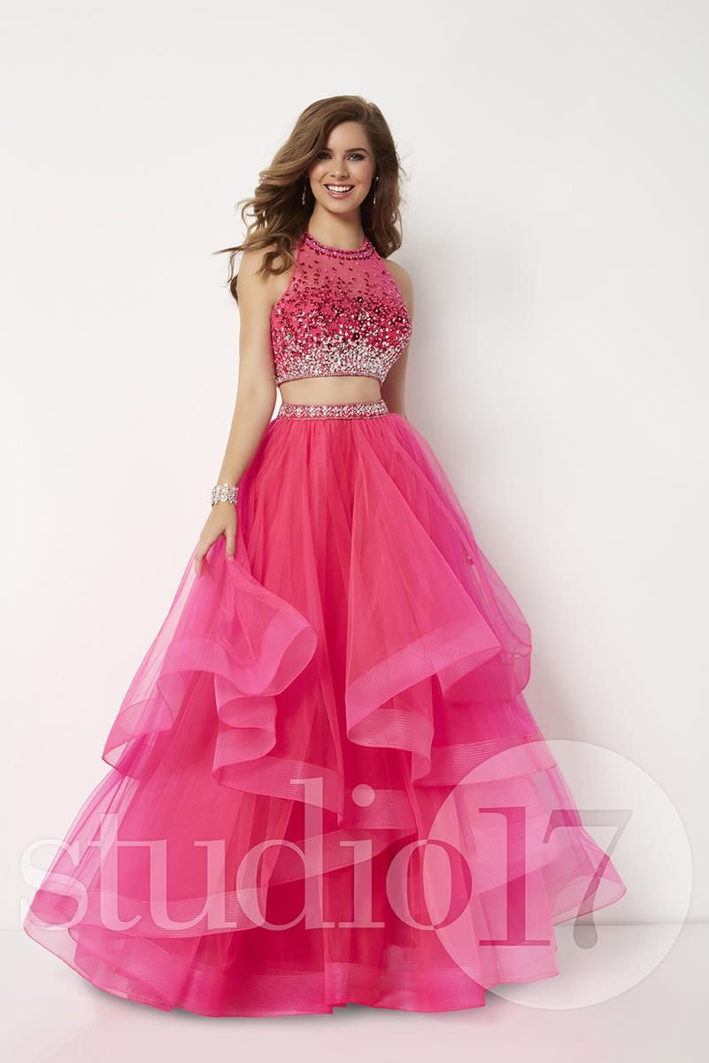 Style 12694 Studio 17 Size 0 Prom Sequined Hot Pink Ball Gown on Queenly