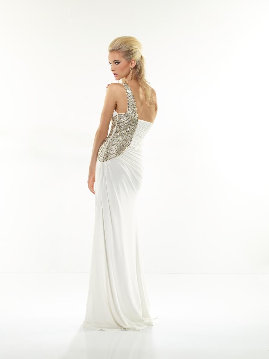Style R9593 Riva Designs Size 4 Prom Sequined White Side Slit Dress on Queenly