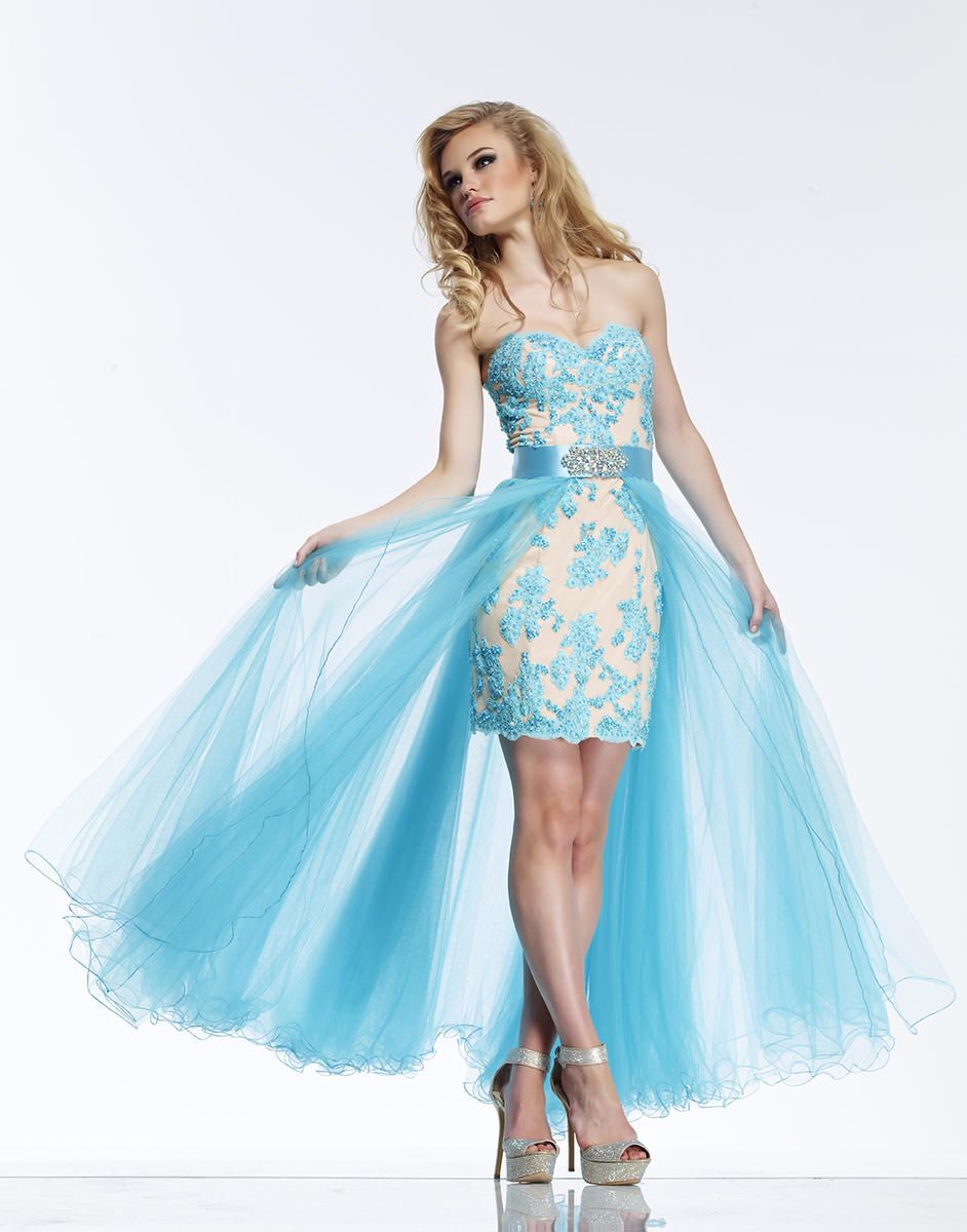 Style R9758 Riva Designs Size 4 Homecoming Lace Light Blue Cocktail Dress on Queenly