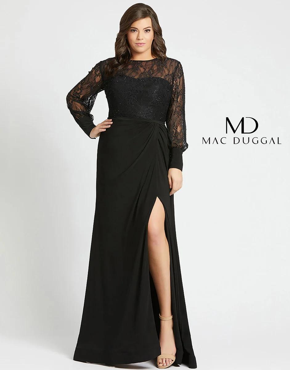 Style 67143 Mac Duggal Plus Size 16 Black Side Slit Dress on Queenly