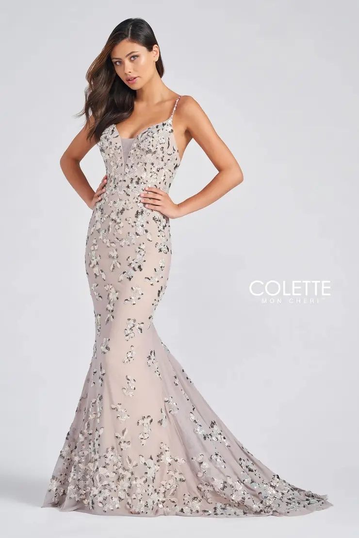 Style CL12236 Colette Size 10 Prom Sequined Nude Floor Length Maxi on Queenly
