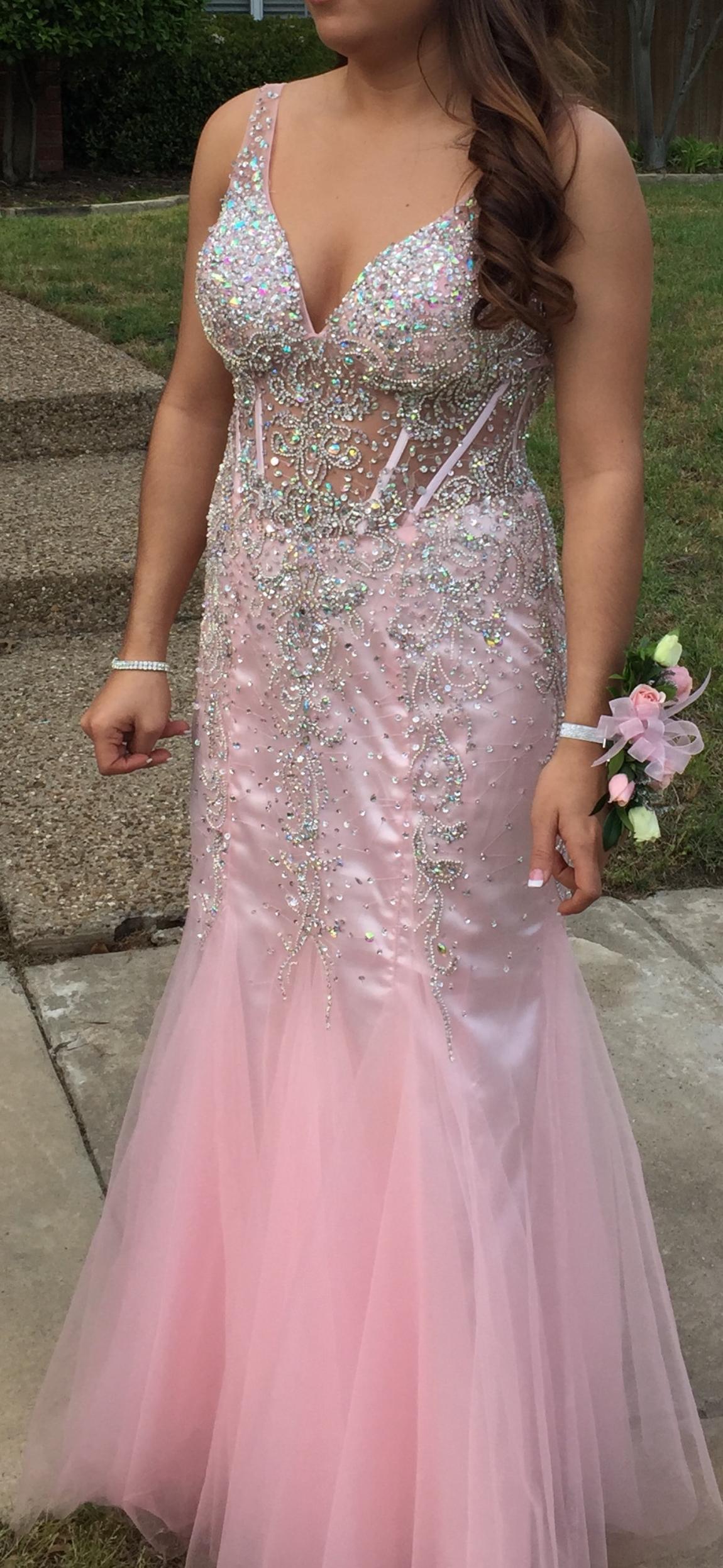 Size 4 Prom Sequined Light Pink Floor Length Maxi on Queenly