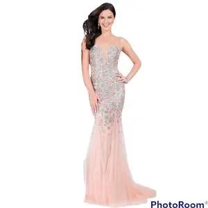 Style 1712P2449 Terani Couture Size 8 Prom Plunge Sheer Pink Mermaid Dress on Queenly