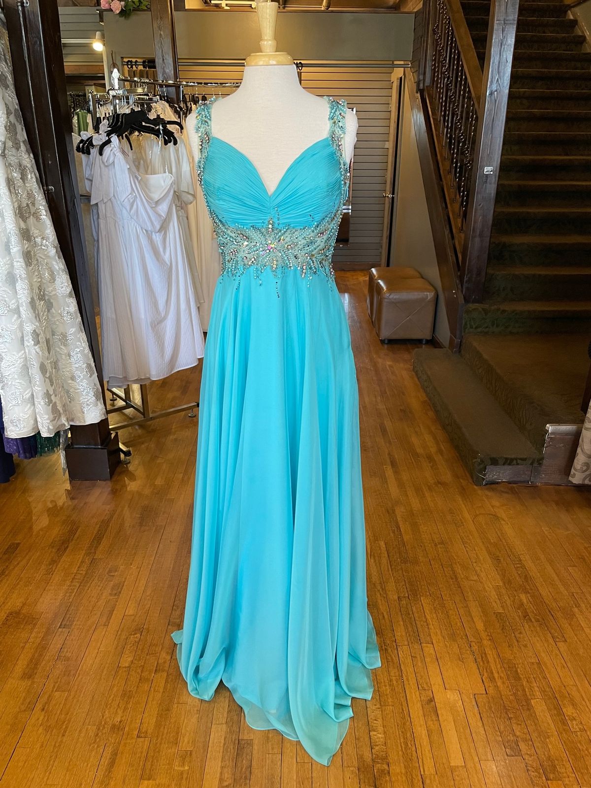 Style 14825 Morrell Maxie Size 12 Turquoise Blue A-line Dress on Queenly