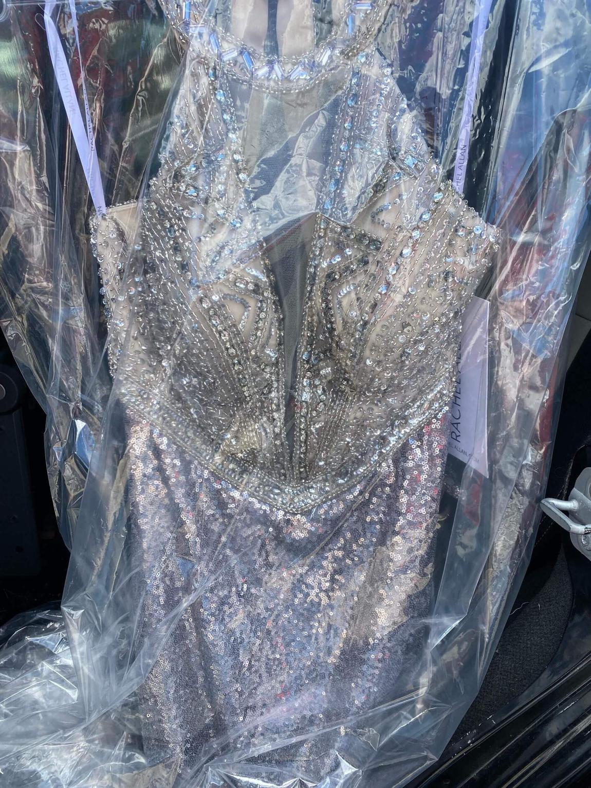 Rachel Allan Size 10 Silver Side Slit Dress on Queenly