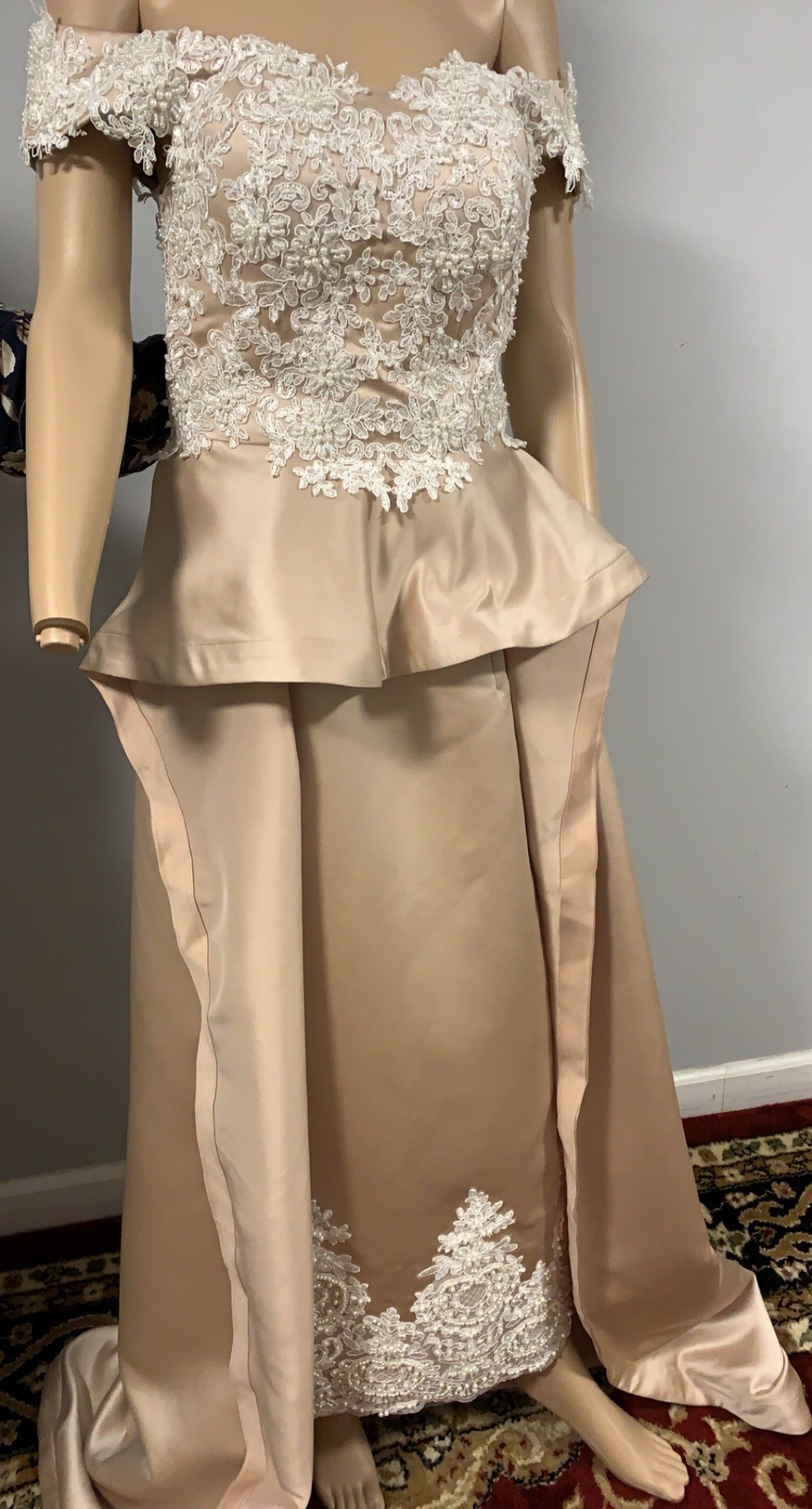 Size 10 Off The Shoulder Nude Dress With Train on Queenly
