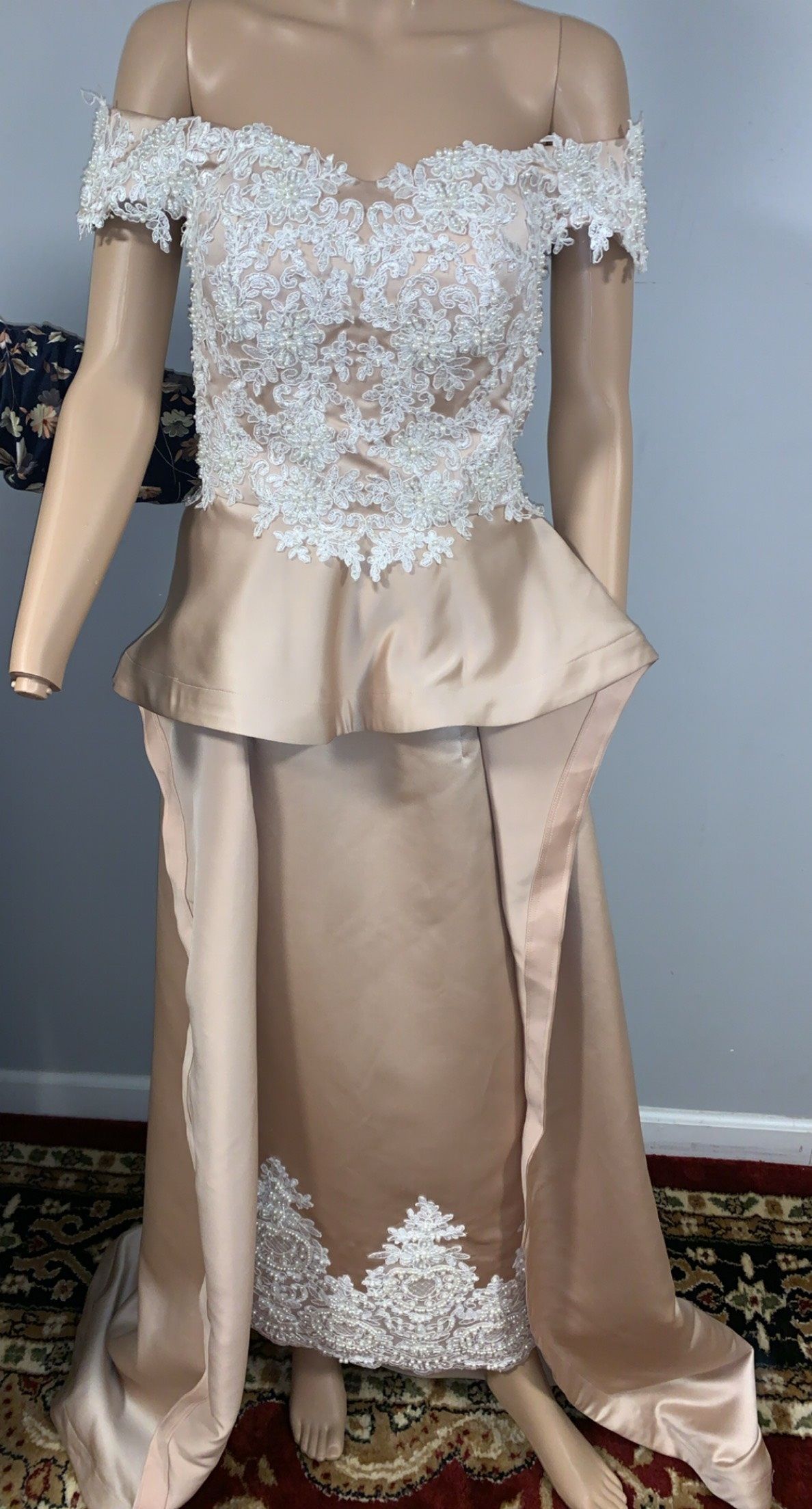 Size 10 Off The Shoulder Nude Dress With Train on Queenly