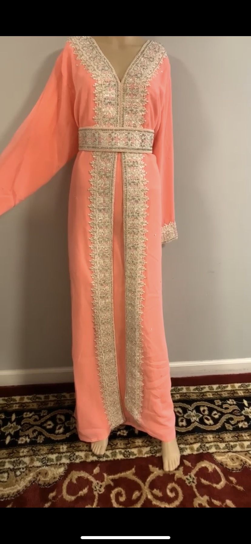 Kaftan Size 12 Prom Lace Coral Floor Length Maxi on Queenly