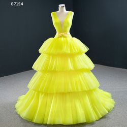 Size 8 Prom Sequined Yellow Ball Gown on Queenly