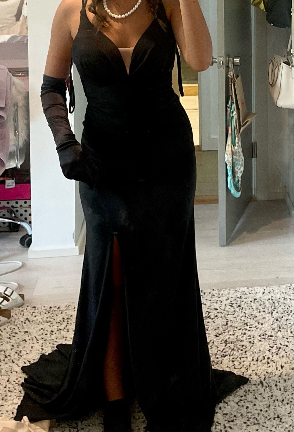 New York TT Size 2 Satin Black Side Slit Dress on Queenly