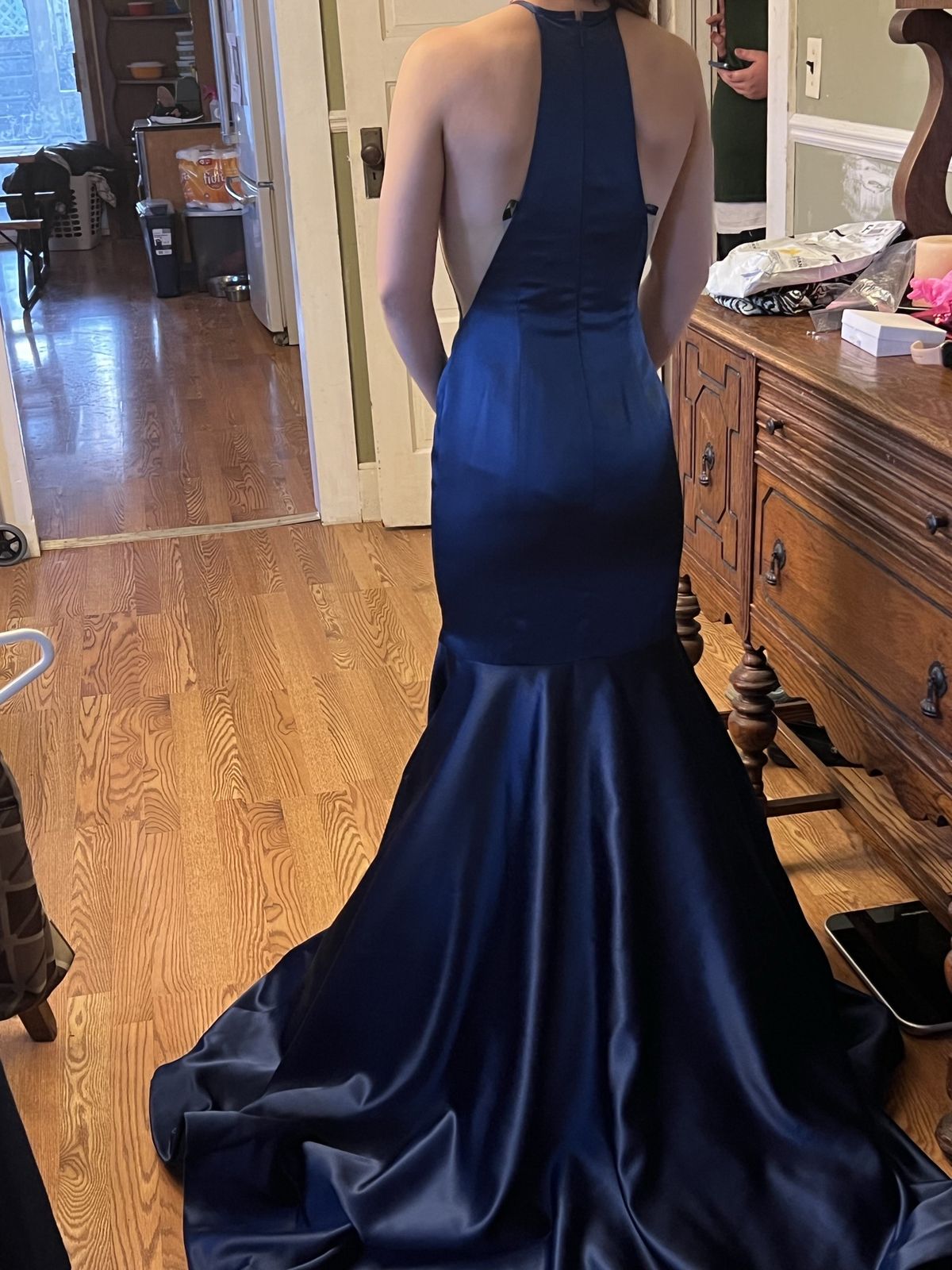 Sherri Hill Size 00 Sequined Navy Blue Mermaid Dress on Queenly