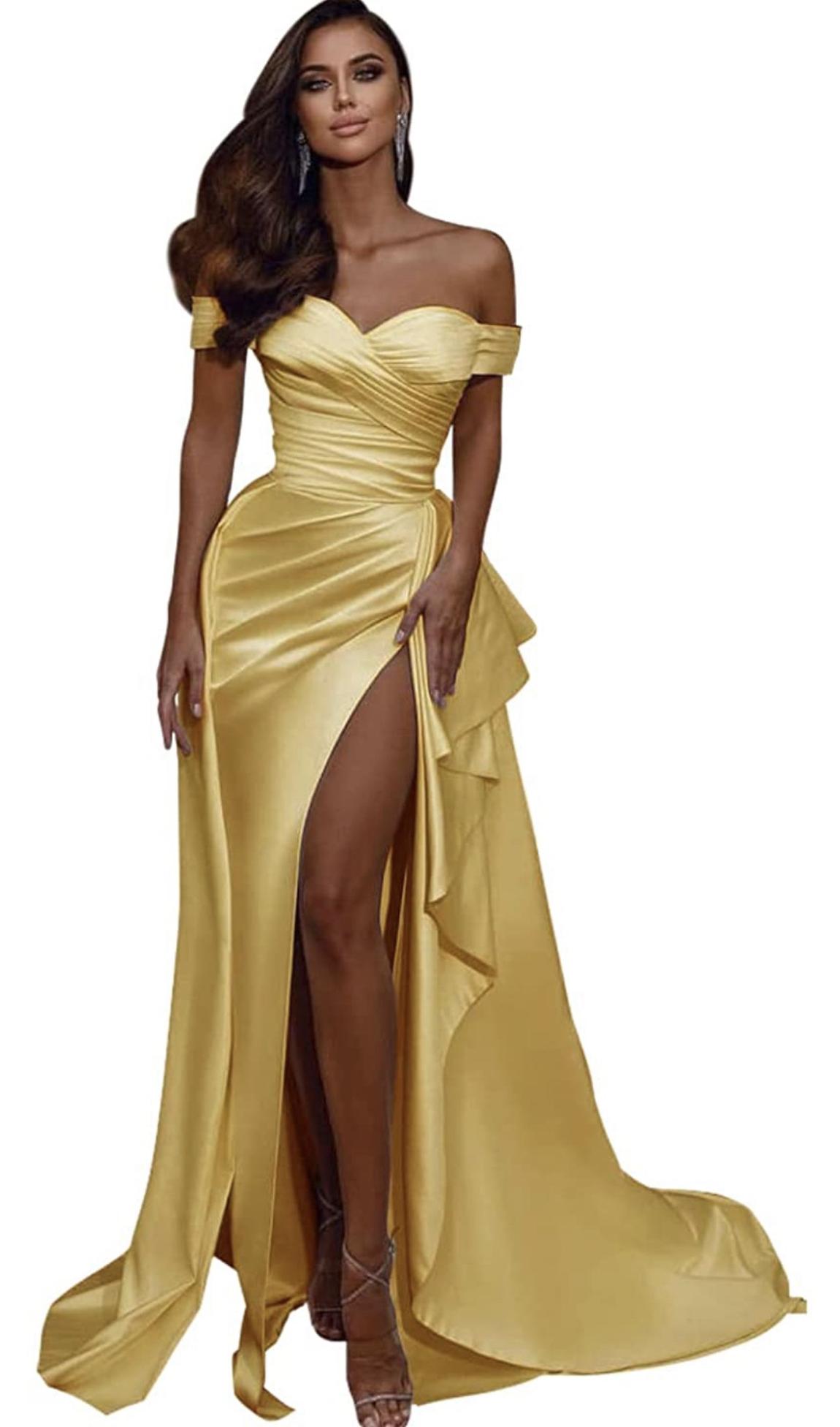Size 10 Bridesmaid Gold Floor Length Maxi on Queenly