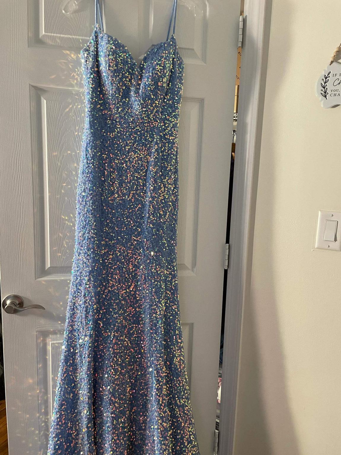 Portia and Scarlett Size 6 Prom Sequined Blue Floor Length Maxi on Queenly