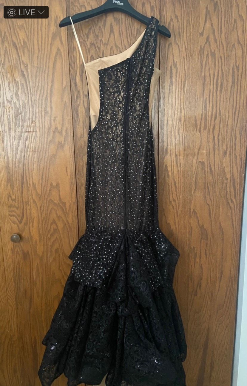 Jovani Size 0 Prom One Shoulder Sheer Black Dress With Train on Queenly