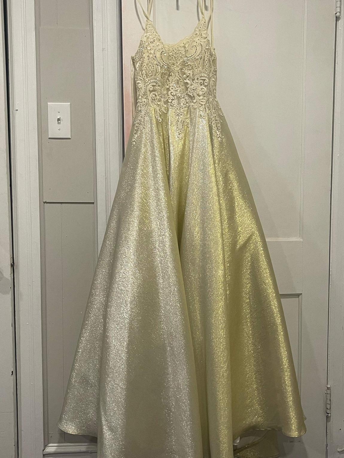 Dave and Johnny Size 10 Lace Gold Ball Gown on Queenly