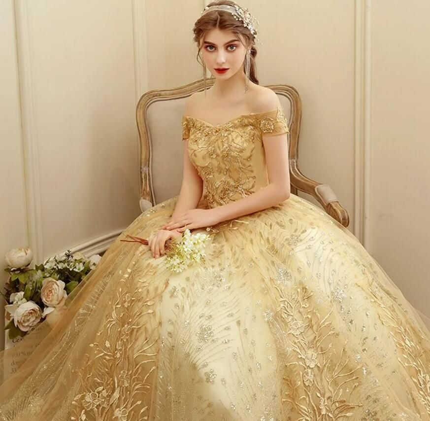 Size 12 Prom Lace Yellow Ball Gown on Queenly