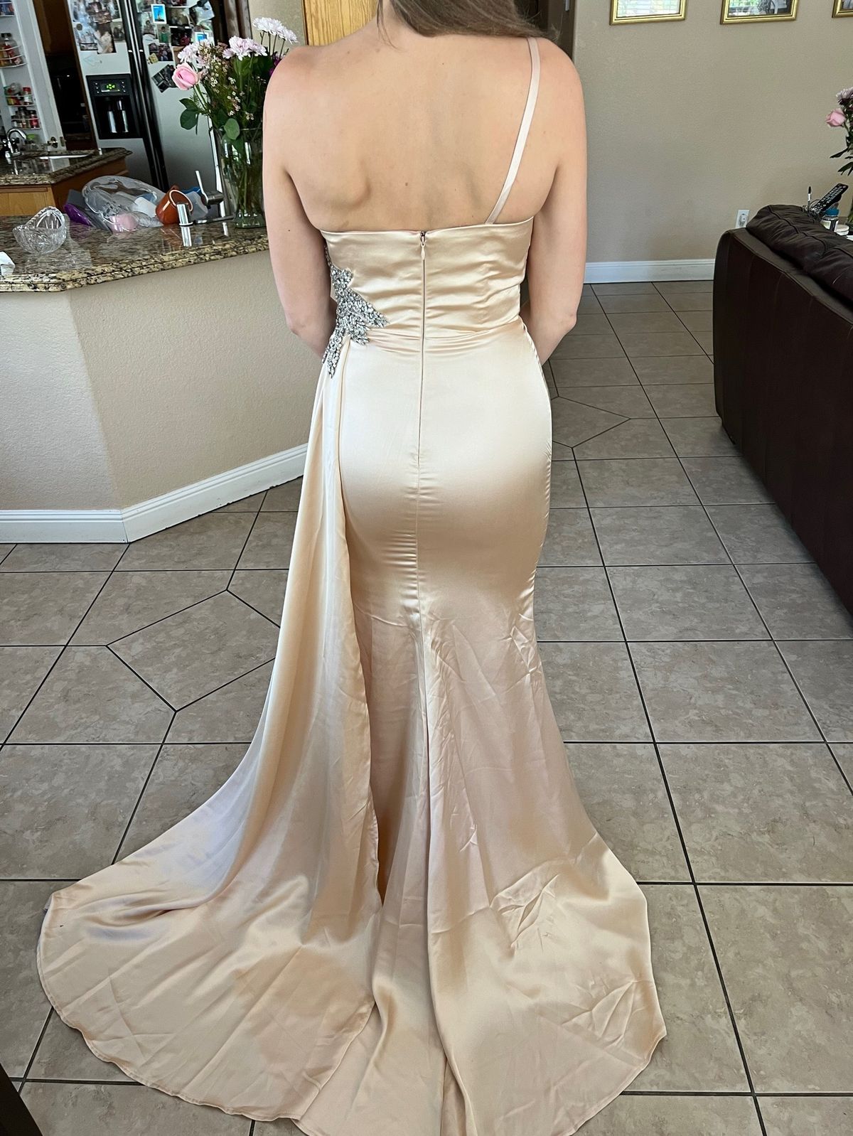 Portia and Scarlett Size 4 Prom Satin Rose Gold Floor Length Maxi on Queenly