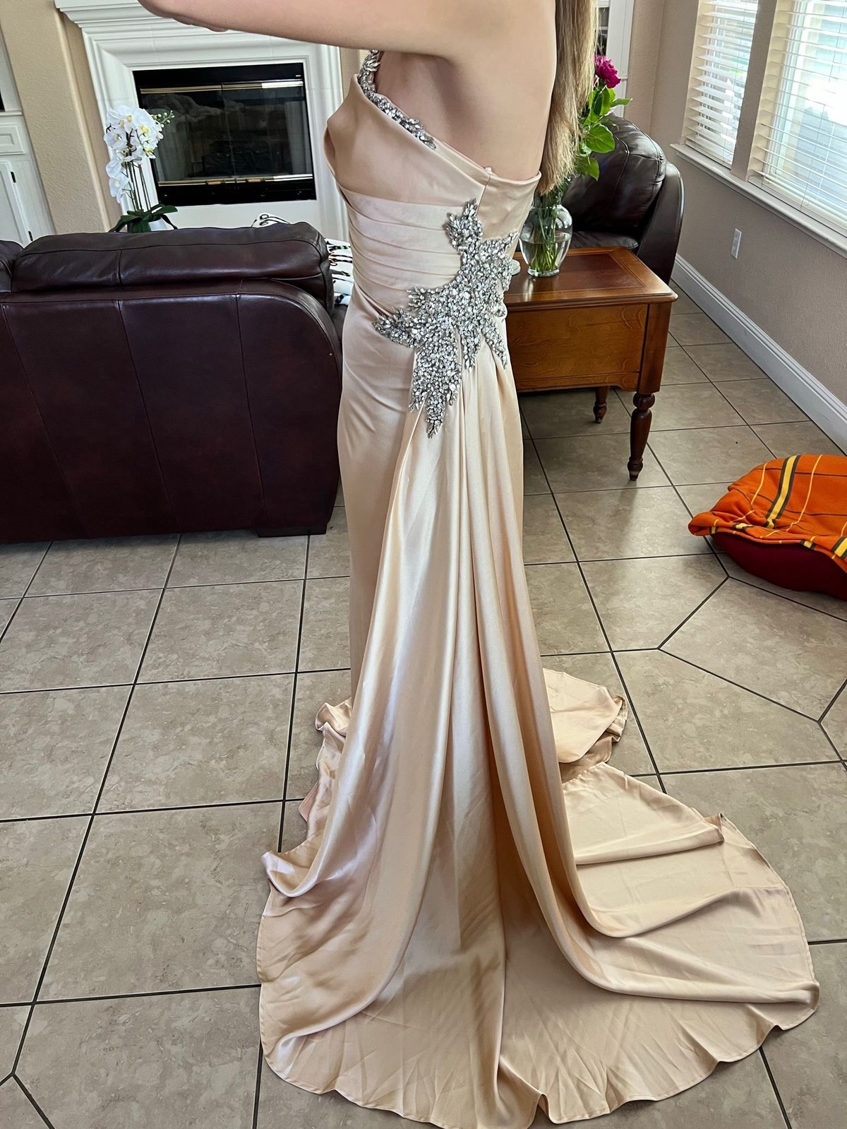 Portia and Scarlett Size 4 Prom Satin Rose Gold Floor Length Maxi on Queenly