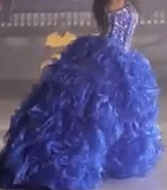 Size 10 Sequined Blue Ball Gown on Queenly