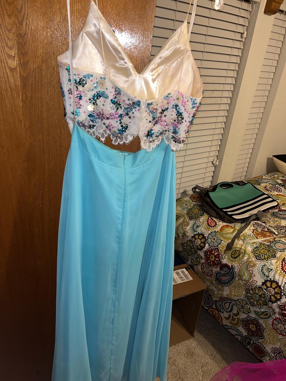 Rachel Allan Size 6 Prom Satin Blue A-line Dress on Queenly