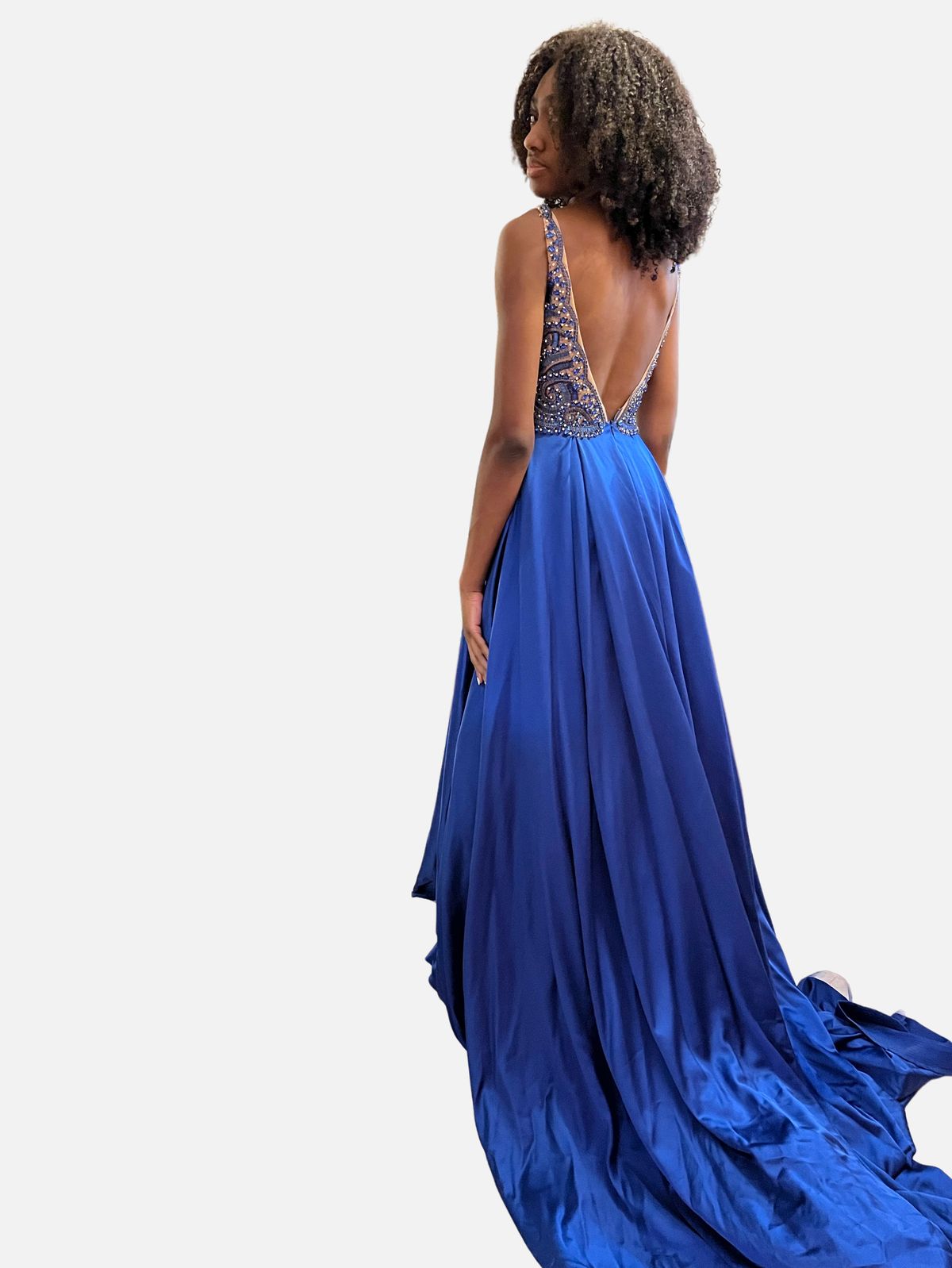 Mac Duggal Size 2 Prom Sheer Royal Blue Ball Gown on Queenly