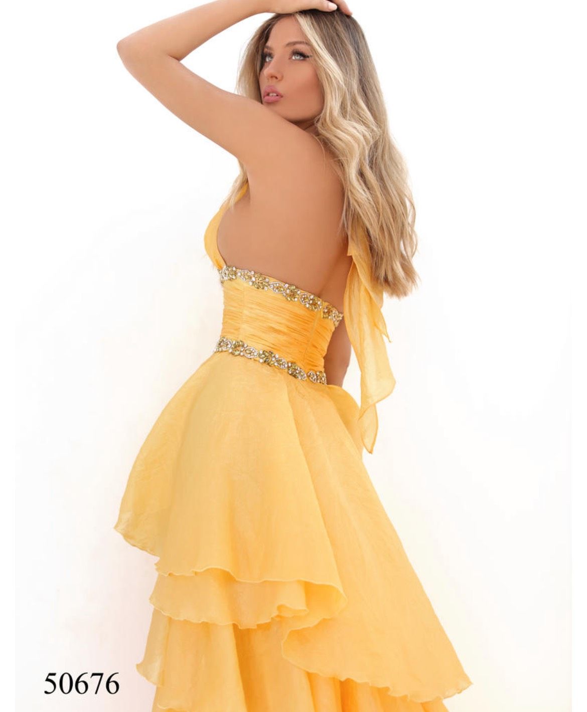 Tarik Ediz Size 6 Prom Sequined Yellow Ball Gown on Queenly