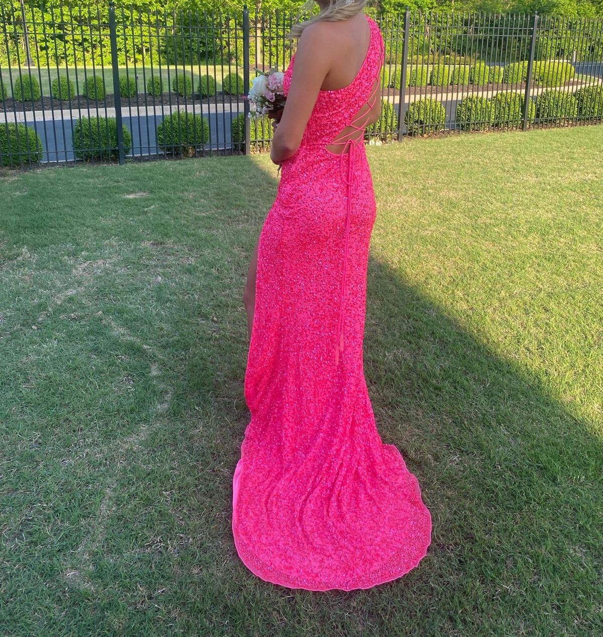 Ashley Lauren Size 0 Prom One Shoulder Hot Pink Side Slit Dress on Queenly