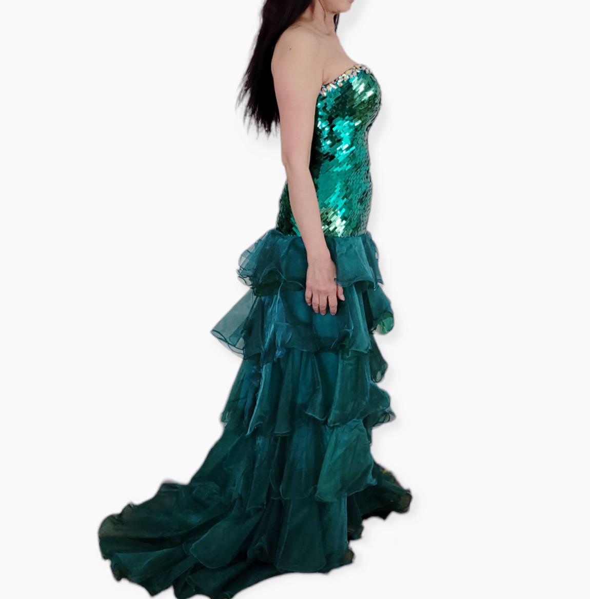 Size 4 Prom Strapless Sequined Green Dress With Train on Queenly