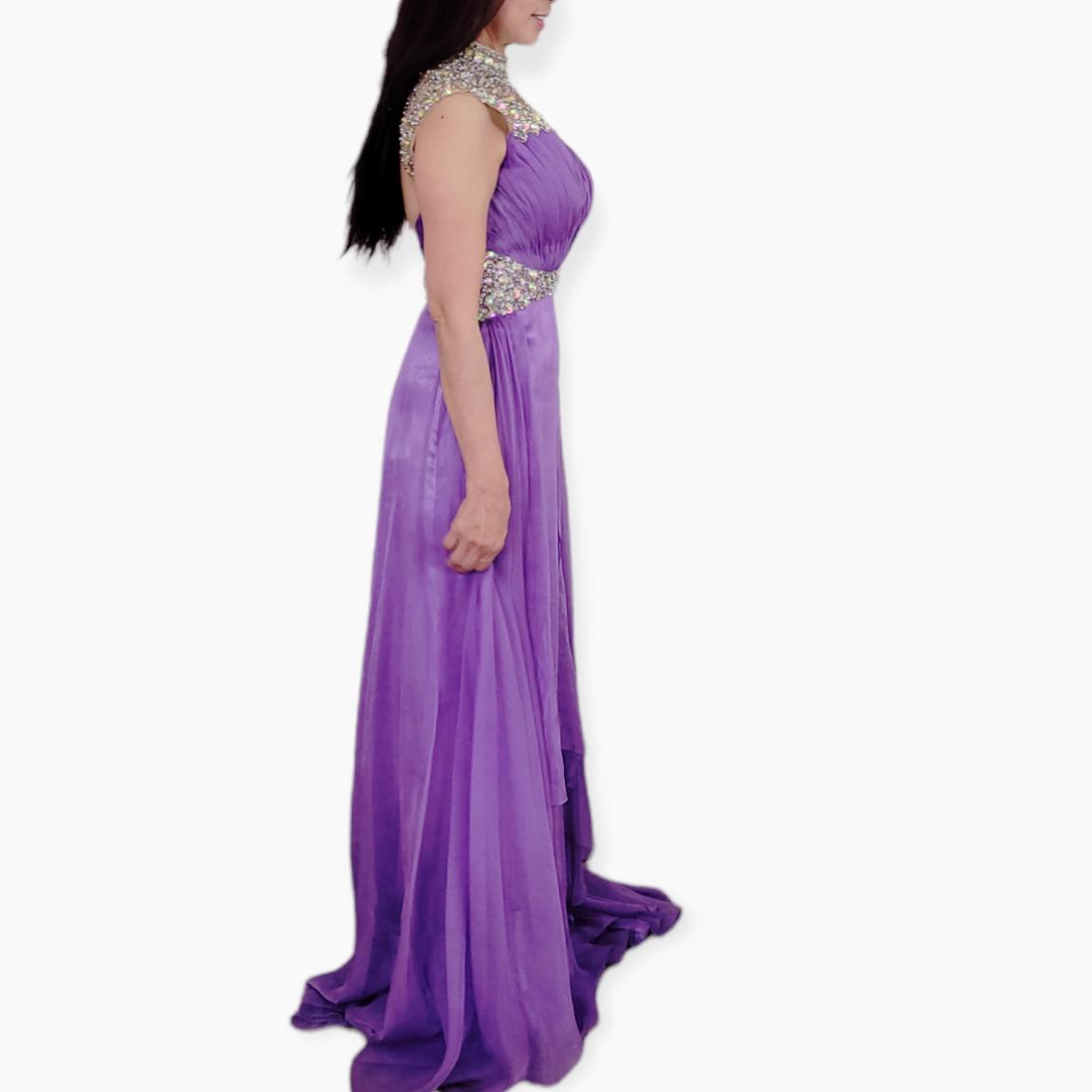 Size 4 Prom Cap Sleeve Sequined Purple A-line Dress on Queenly