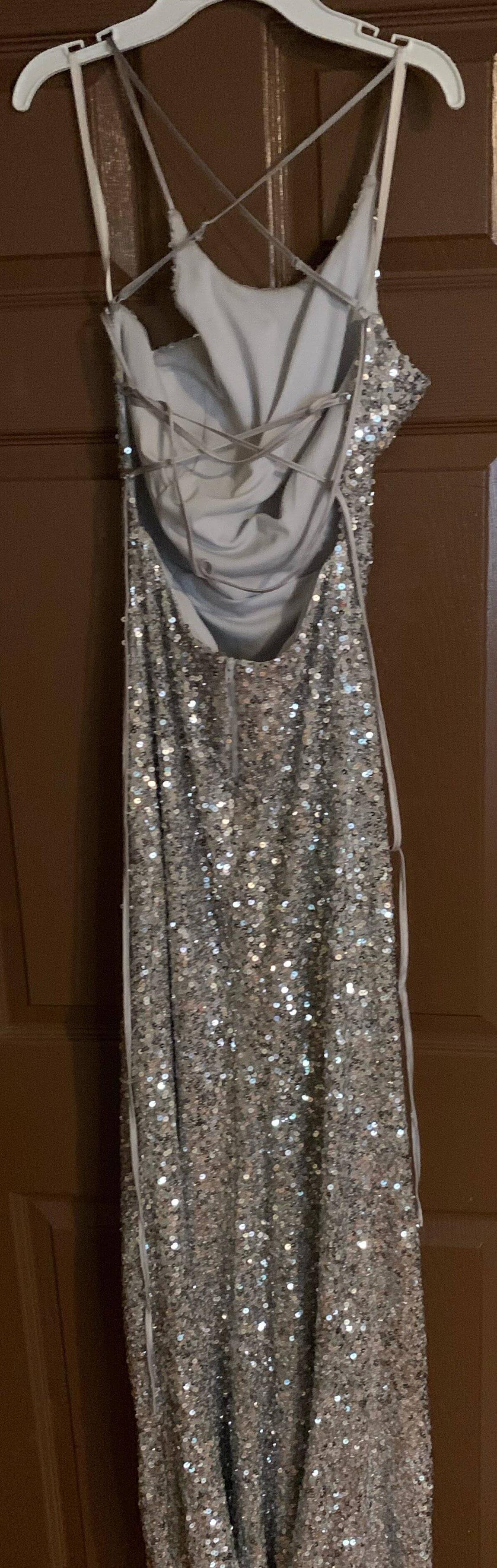 Size 10 Prom Silver Side Slit Dress on Queenly