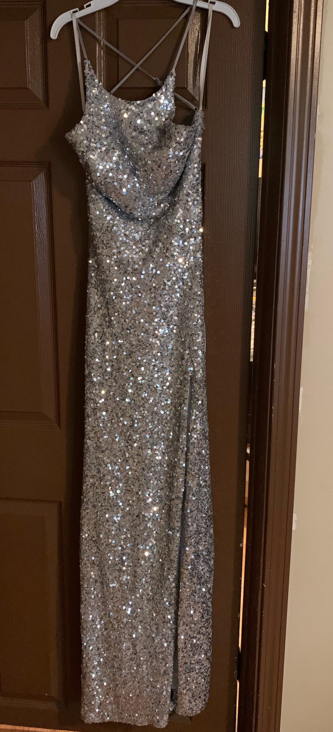 Size 10 Prom Silver Side Slit Dress on Queenly