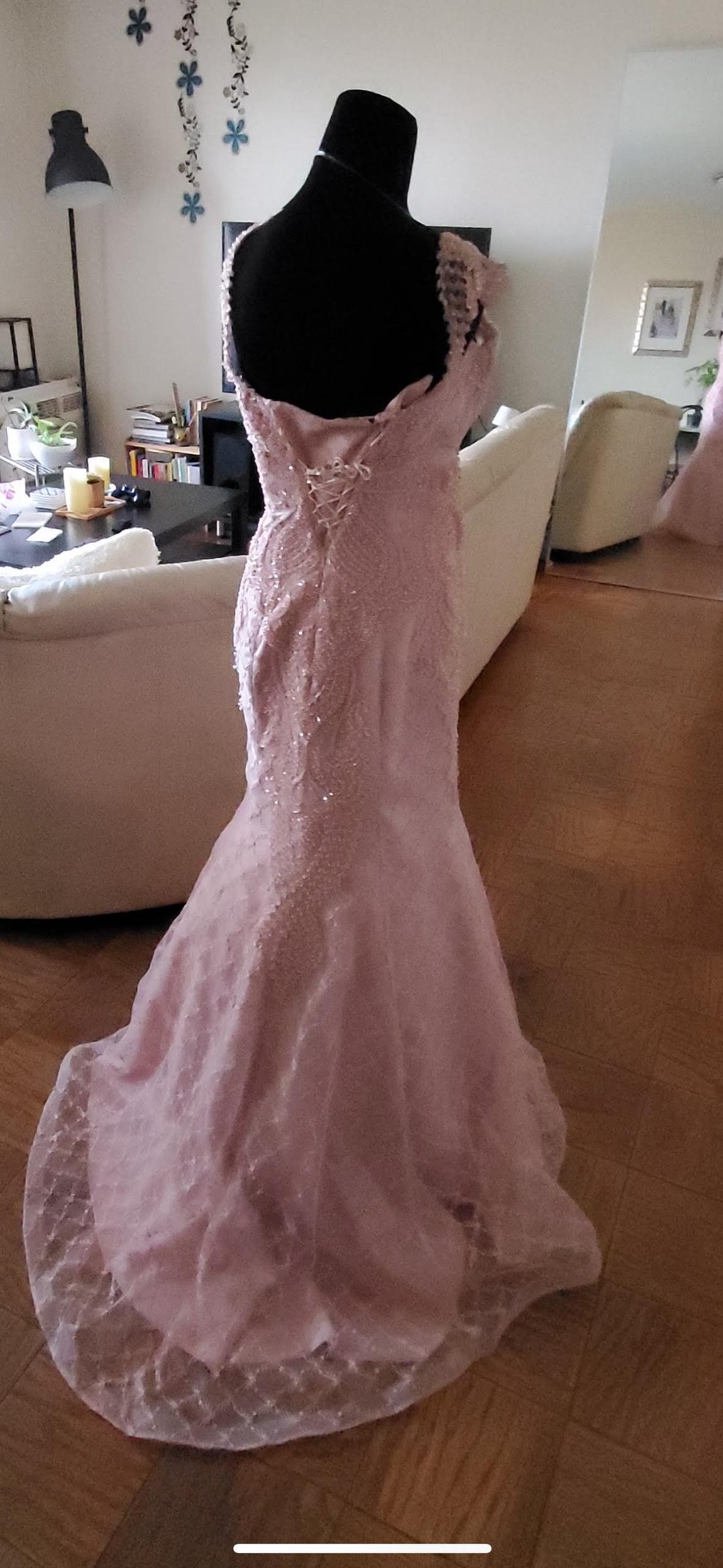 From the famous dress street in turkey handmade Size 4 Prom Cap Sleeve Sequined Light Pink Mermaid Dress on Queenly