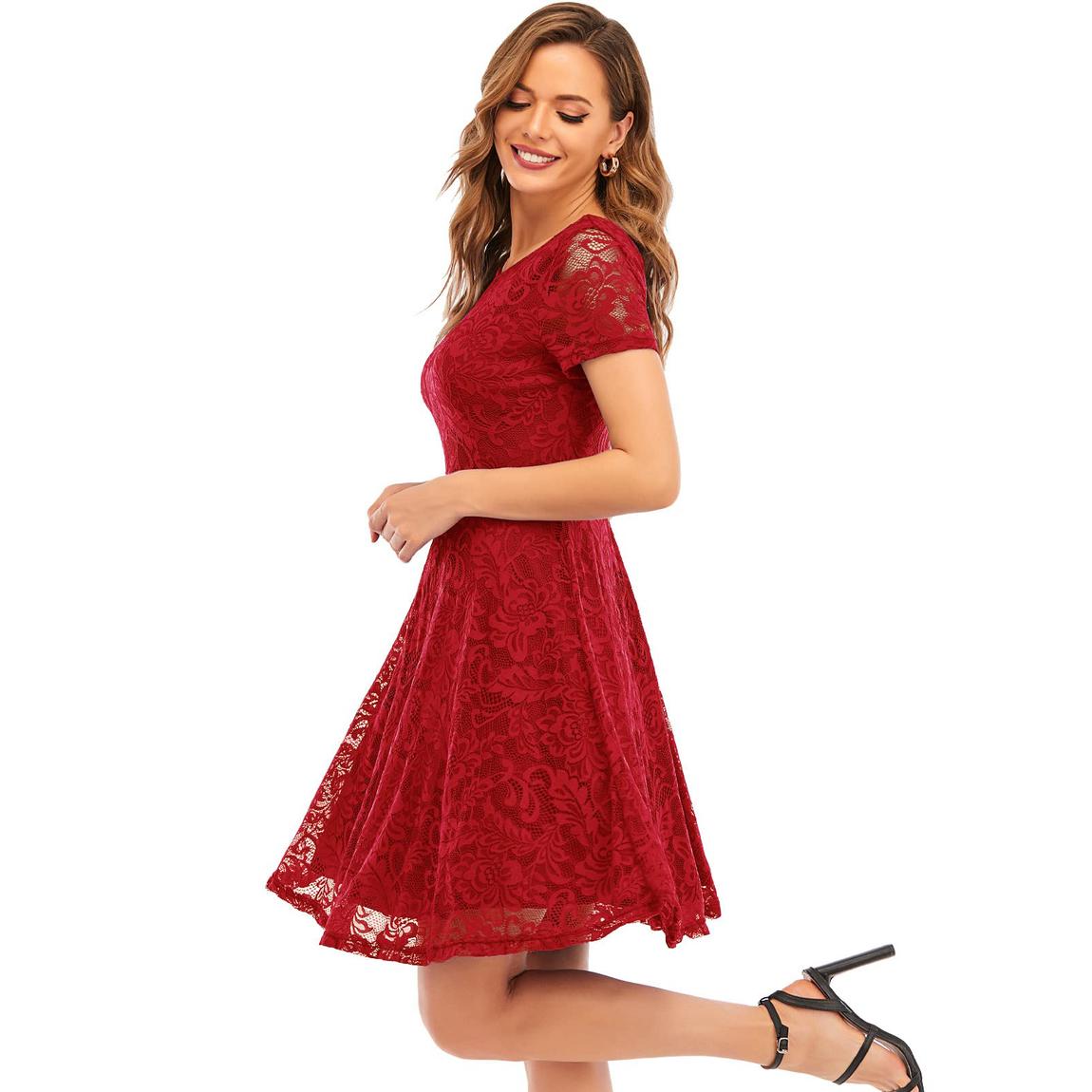 Plus Size 16 Bridesmaid Lace Red Cocktail Dress on Queenly