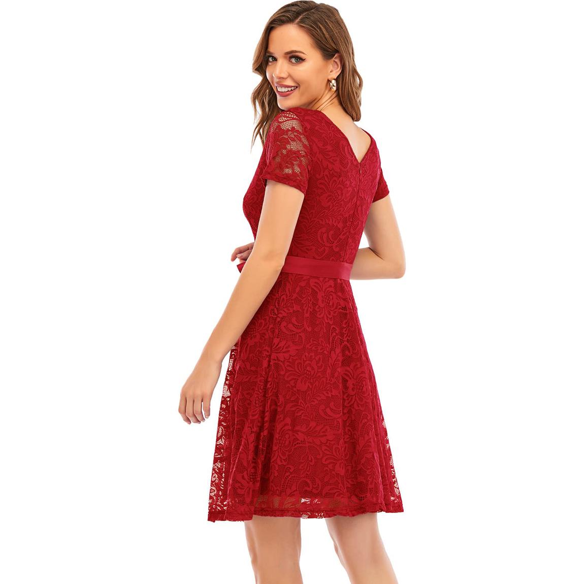 Plus Size 16 Bridesmaid Lace Red Cocktail Dress on Queenly
