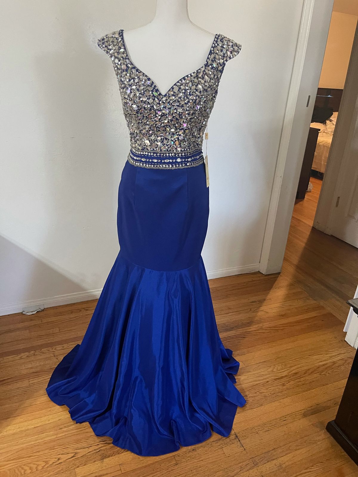 Size 8 Prom Sequined Royal Blue Mermaid Dress on Queenly