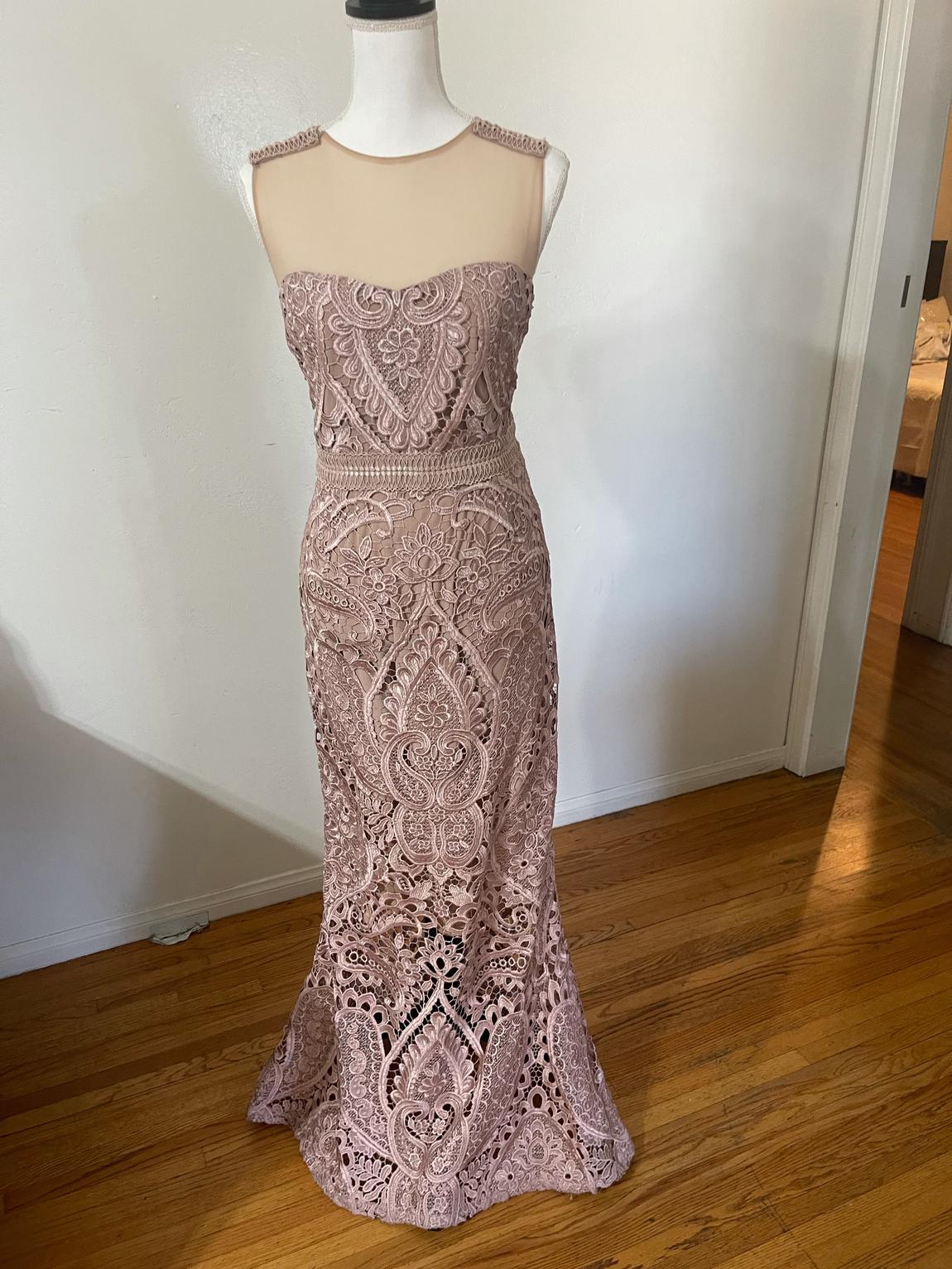 Size 12 Prom Lace Nude Floor Length Maxi on Queenly