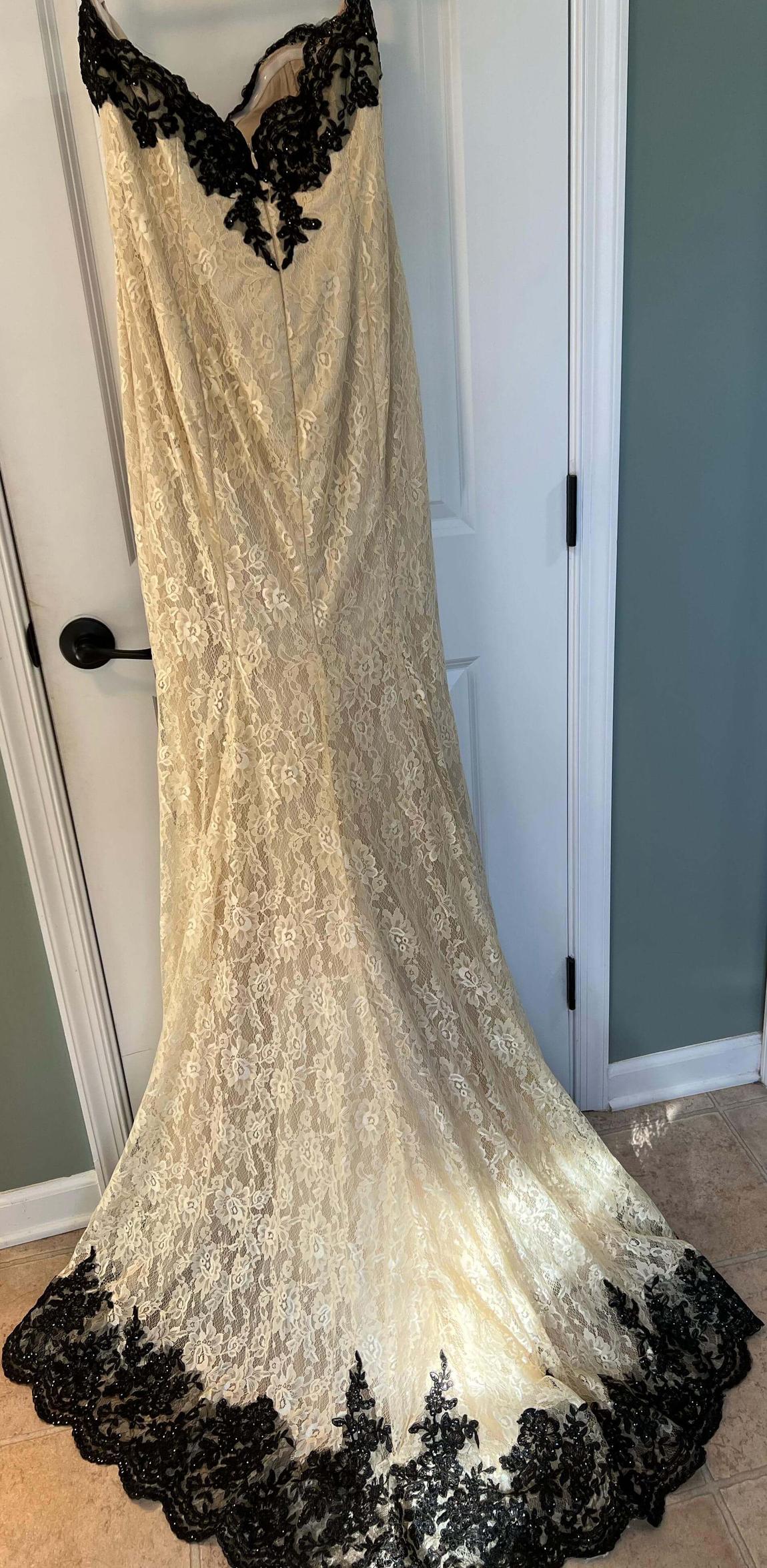 Size 14 Prom Strapless Lace Gold Dress With Train on Queenly