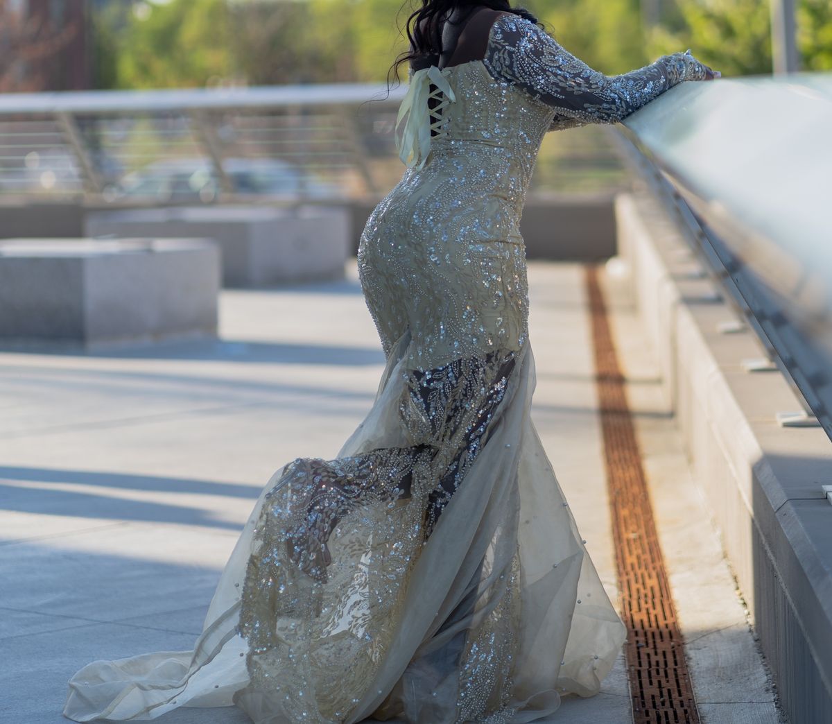 Custom made Size 4 Wedding Long Sleeve Sequined Yellow Dress With Train on Queenly