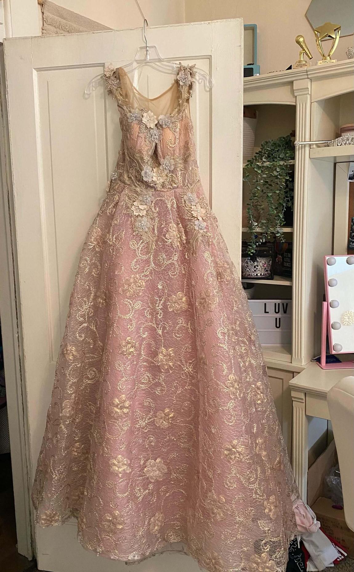 Tarik Ediz Size 8 Prom Sheer Light Pink Ball Gown on Queenly