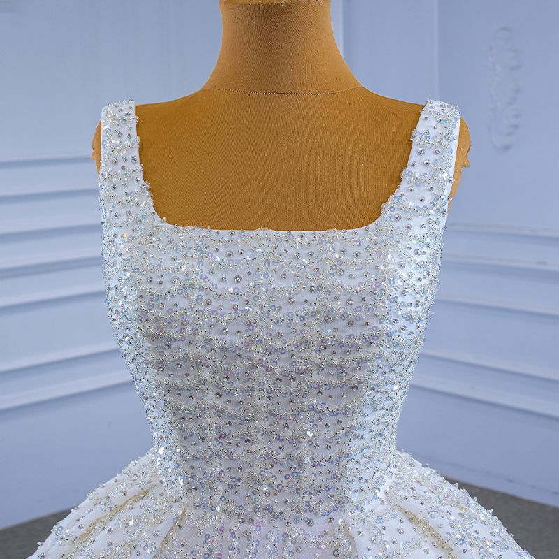 Size 12 Wedding High Neck Sequined White Ball Gown on Queenly