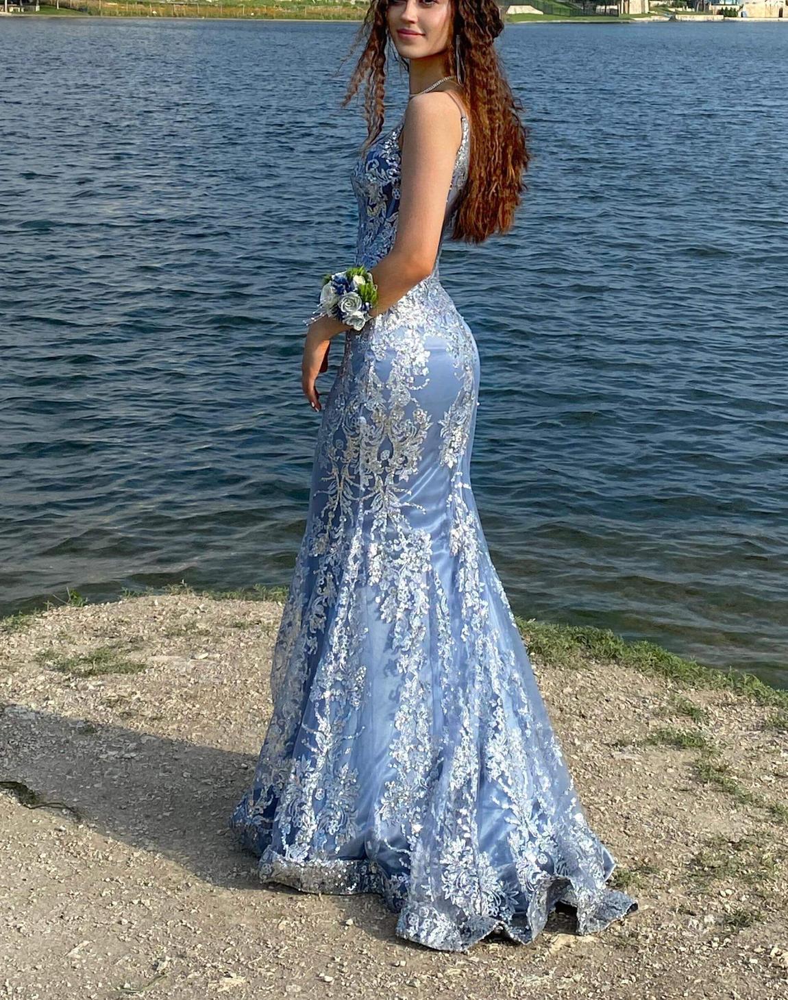 Jovani Size 00 Prom Blue Mermaid Dress on Queenly