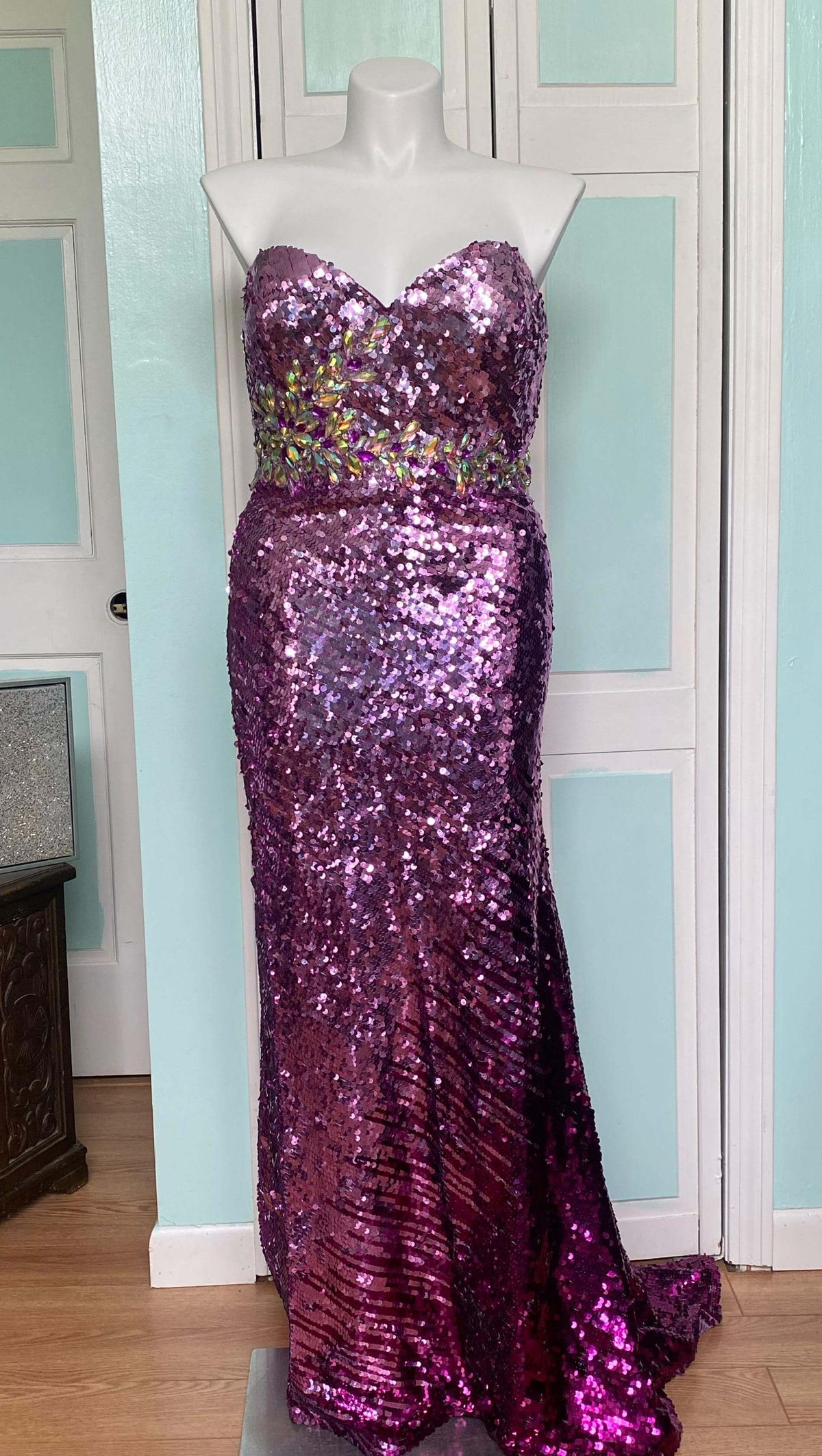 Night Moves Plus Size 22 Prom Strapless Sequined Purple Floor Length Maxi on Queenly