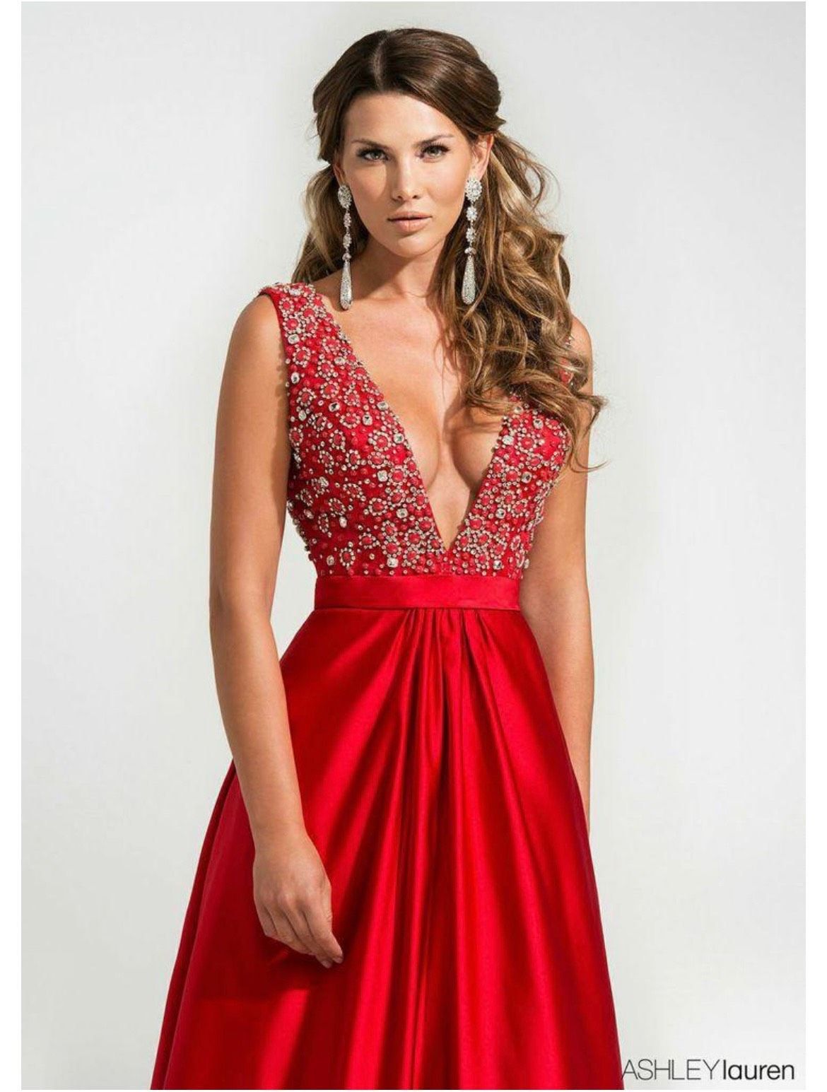 Ashley Lauren Size 0 Prom Plunge Red A-line Dress on Queenly